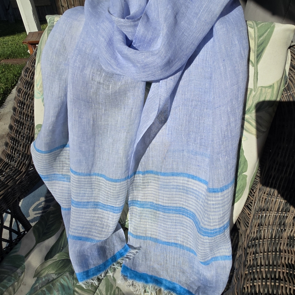 Italian Light Blue Gauze Linen Scarf/ Shawl